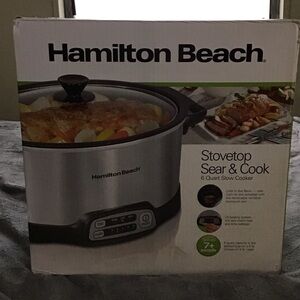 Hamilton Beach Silver and Black Stovetop Sear & Cook Slow Cooker